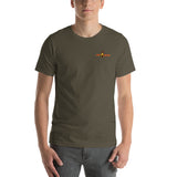 Fire Brand Gear unisex tee in army green (M-3XL) with our Squatchy character and the phrase "You No Burn Trees"