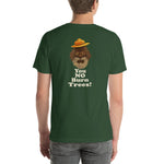 Fire Brand Gear unisex tee in forest green (M-3XL) with our Squatchy character and the phrase "You No Burn Trees"